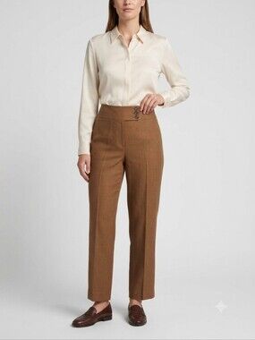 Vintage 90s Kasper Tobacco Brown Linen Blend Lined Dress Pants 10P